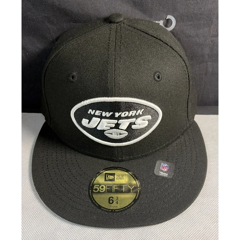 New Era 59FIFTY New York Jets Fitted Hat Cap Black Size 6 3/4 NFL New w/ Tags